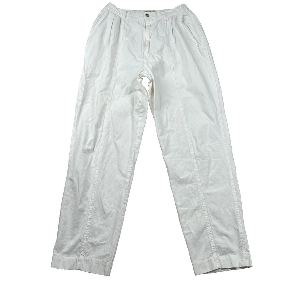 Vintage LL Bean Pants Womens 12 Linen Blend Mom High Rise Taper 80s USA White - Picture 1 of 11